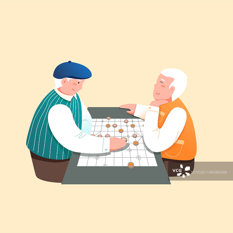 两个下棋的老年人插画元素图片素材