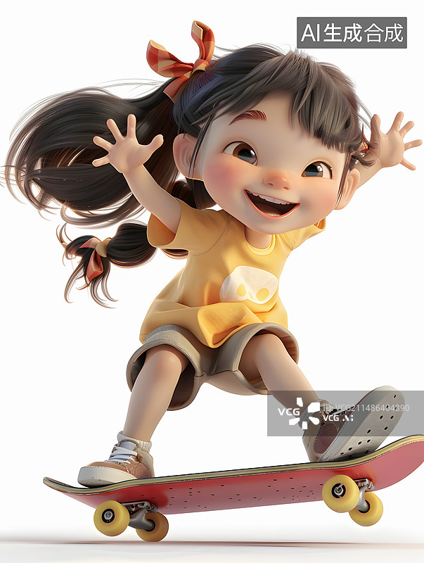 【AI数字艺术】开心踩滑板的青春少女图片素材