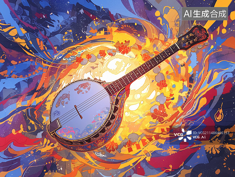 【AI数字艺术】华丽乐器背景图片素材