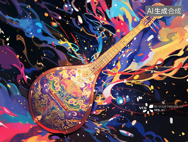 【AI数字艺术】华丽乐器背景图片素材