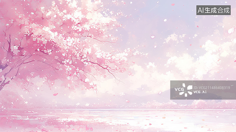 【AI数字艺术】湖边的樱花树图片素材