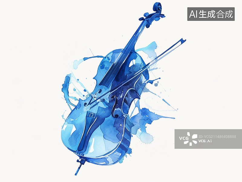 【AI数字艺术】水墨画乐器小提琴大提琴图片素材