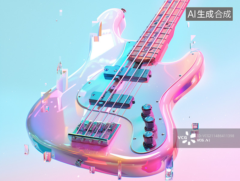 【AI数字艺术】渐变色透明乐器吉他图片素材