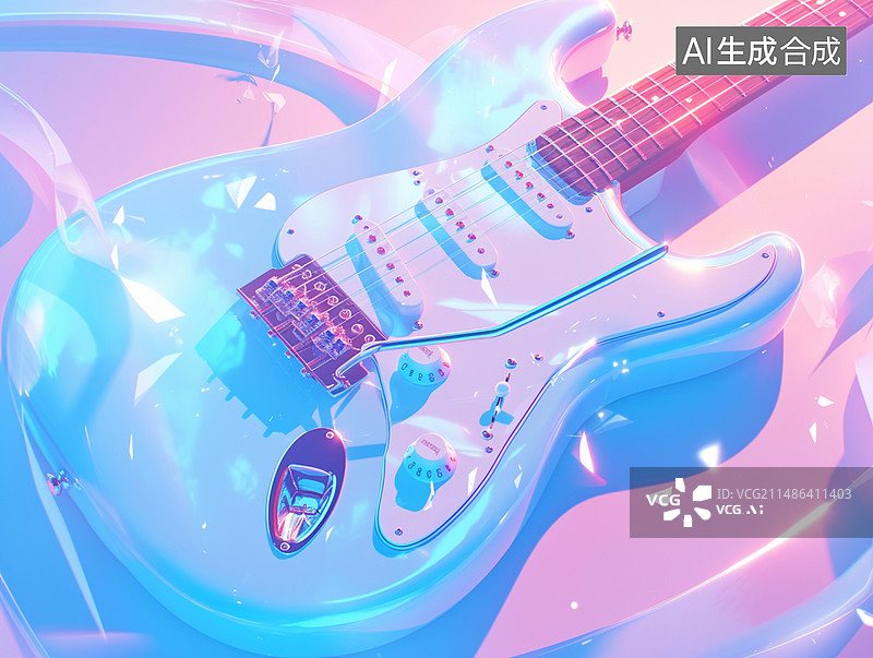 【AI数字艺术】渐变色透明乐器吉他图片素材