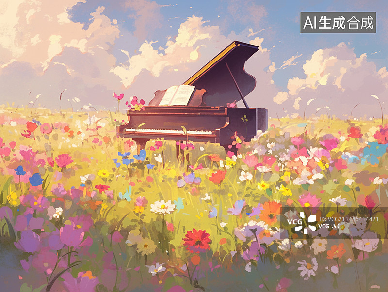 【AI数字艺术】华丽乐器背景钢琴图片素材
