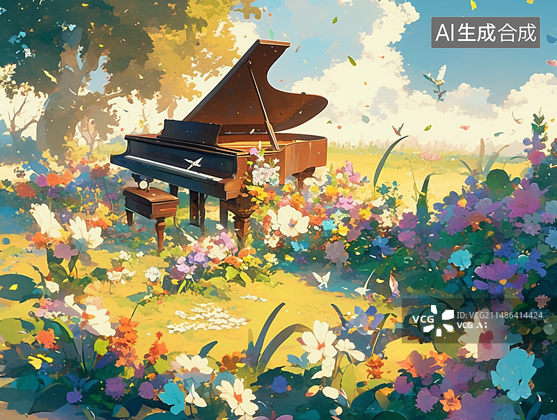 【AI数字艺术】华丽乐器背景钢琴图片素材