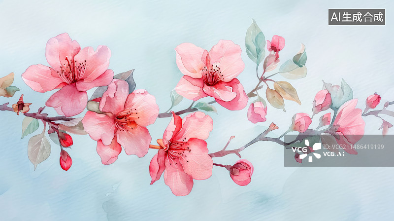 【AI数字艺术】水彩樱花插画图片素材