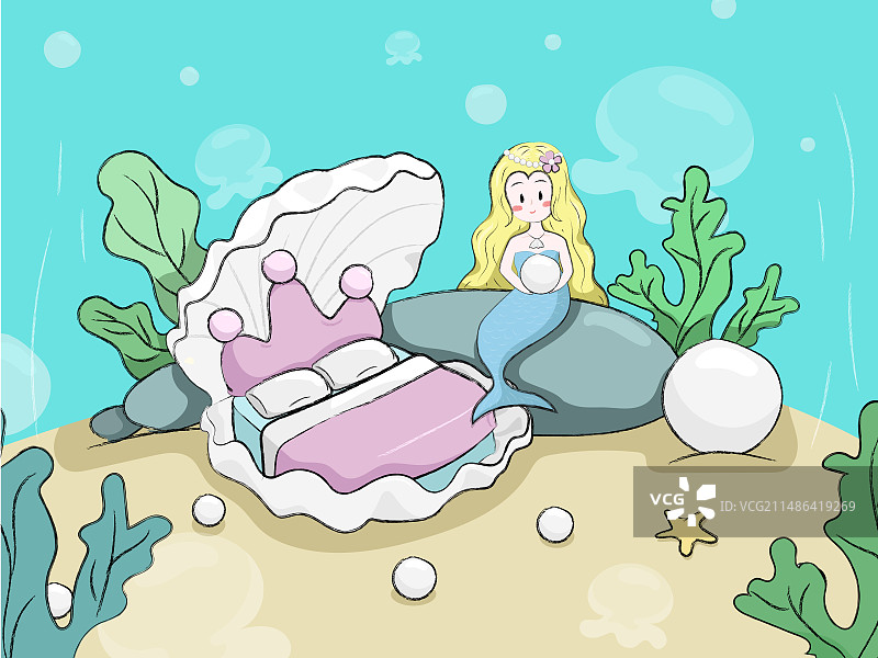海底世界美人鱼公主矢量儿童浪漫童话插画图片素材