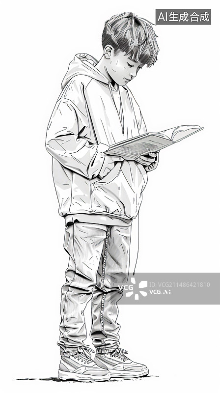 【AI数字艺术】线稿男孩全身像图片素材