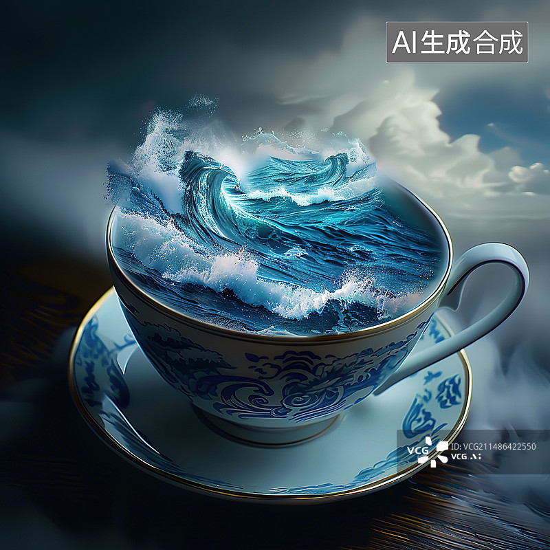 【AI数字艺术】桌上杯子里的黑咖啡特写镜头图片素材