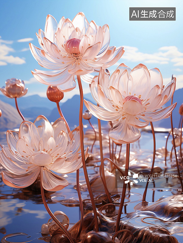 【AI数字艺术】夏天水晶荷花图片素材