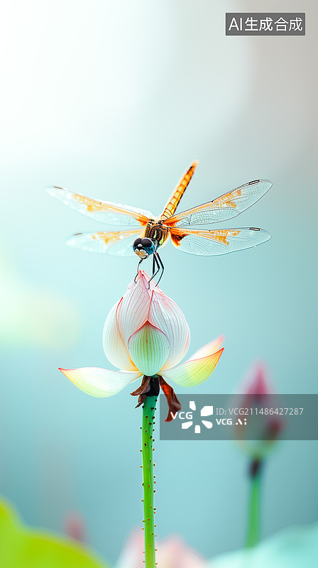 【AI数字艺术】节气立夏小荷才露尖尖角早有蜻蜓立上头图片素材