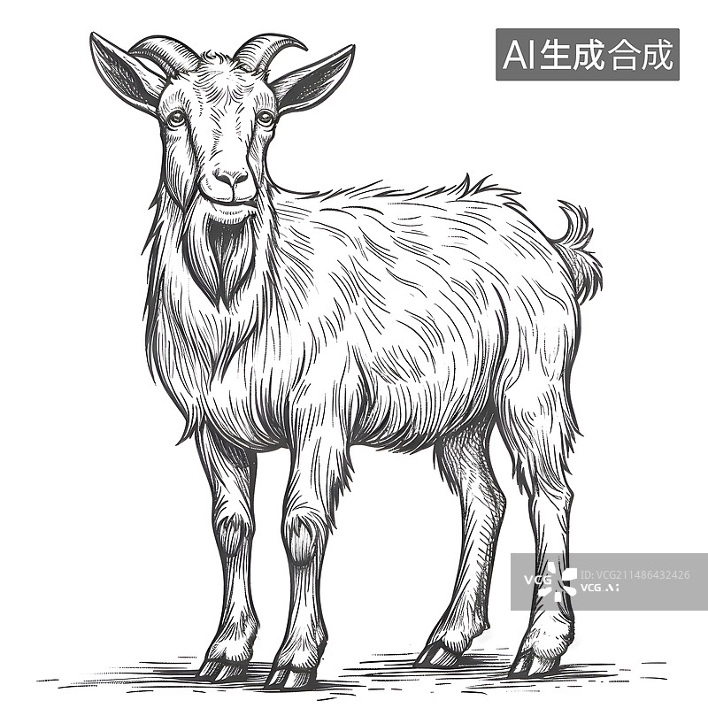 【AI数字艺术】AIGC:羊 山羊 线稿线条画 素描 黑白插画 填色图案插画图片素材