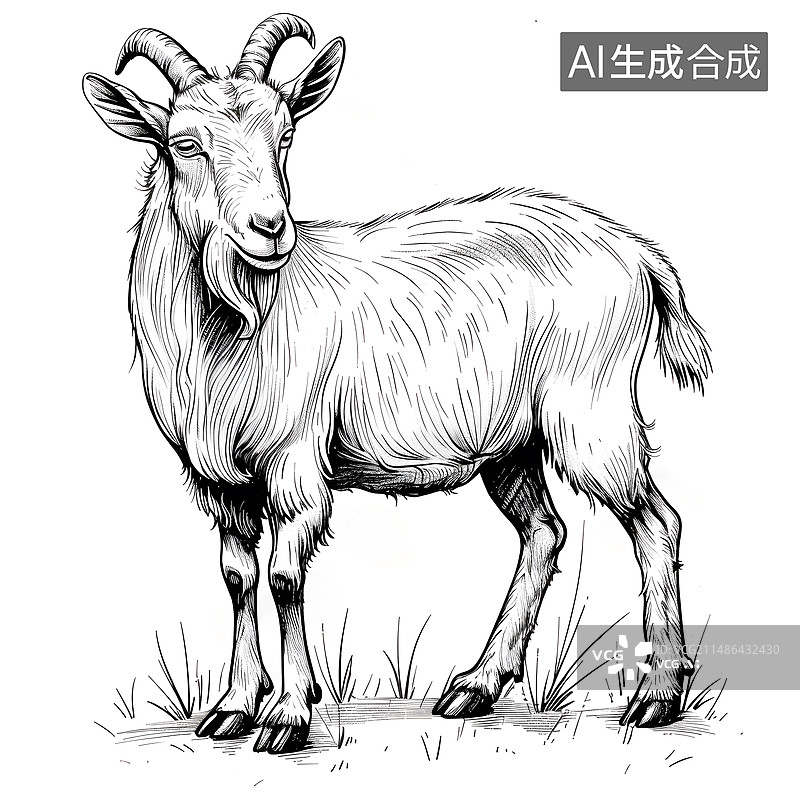 【AI数字艺术】AIGC:羊 山羊 线稿线条画 素描 黑白插画 填色图案插画图片素材