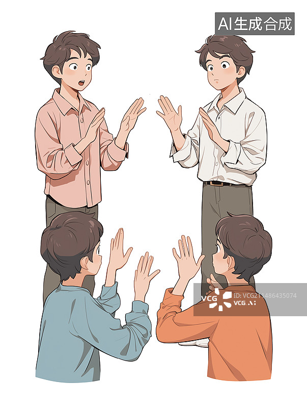 【AI数字艺术】插画风格，小学生在小组讨论图片素材