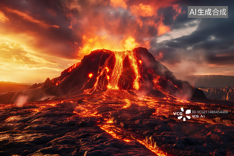 【AI数字艺术】火山爆发流动的火山岩浆图片素材