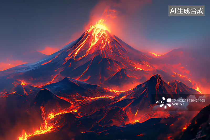 【AI数字艺术】火山爆发流动的火山岩浆图片素材