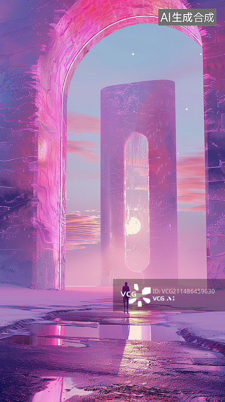 【AI数字艺术】冬季站在海滩上的人的后视图图片素材