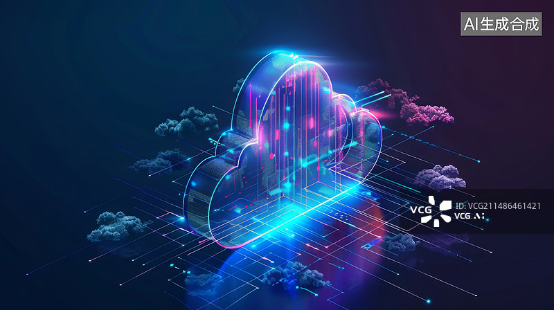 【AI数字艺术】人工智能抽象计算机5G云存储数据网络安全2.5D矢量插画图片素材