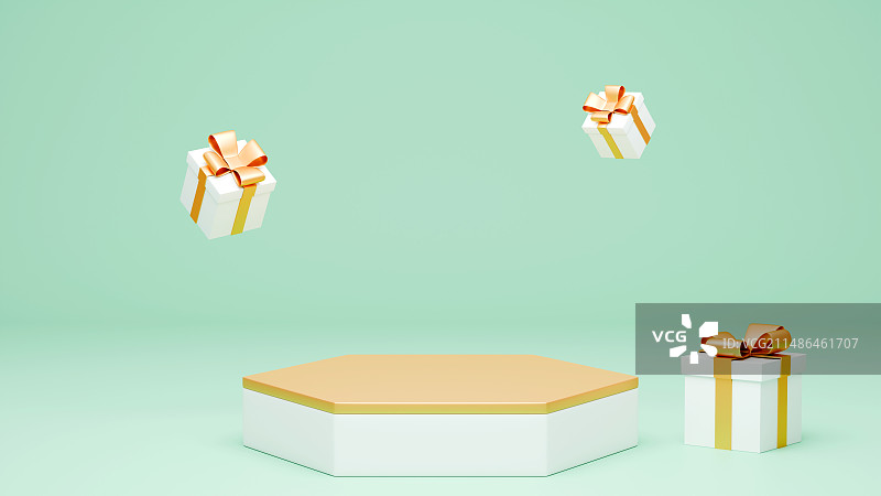 电商产品展台绿色简约礼盒三维渲染背图片素材