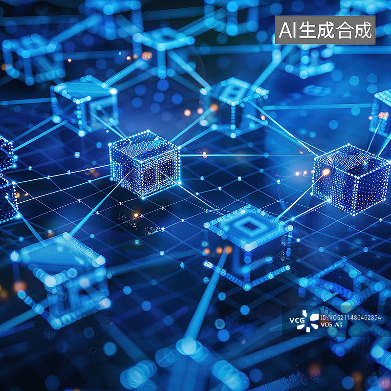 【AI数字艺术】蓝色背景下的网络连接插头特写图片素材