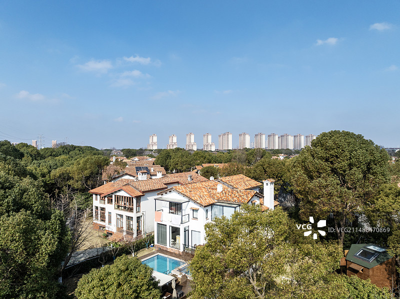 无人机航拍欧式别墅区图片素材