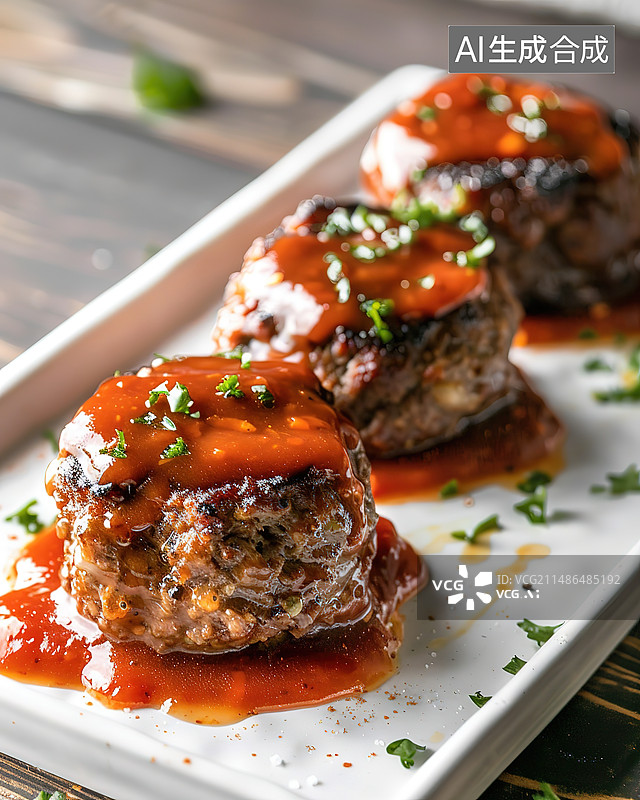 【AI数字艺术】桌上盘子里的肉的特写镜头图片素材
