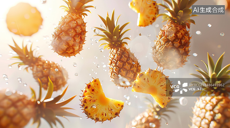 【AI数字艺术】白色背景上的菠萝特写镜头图片素材