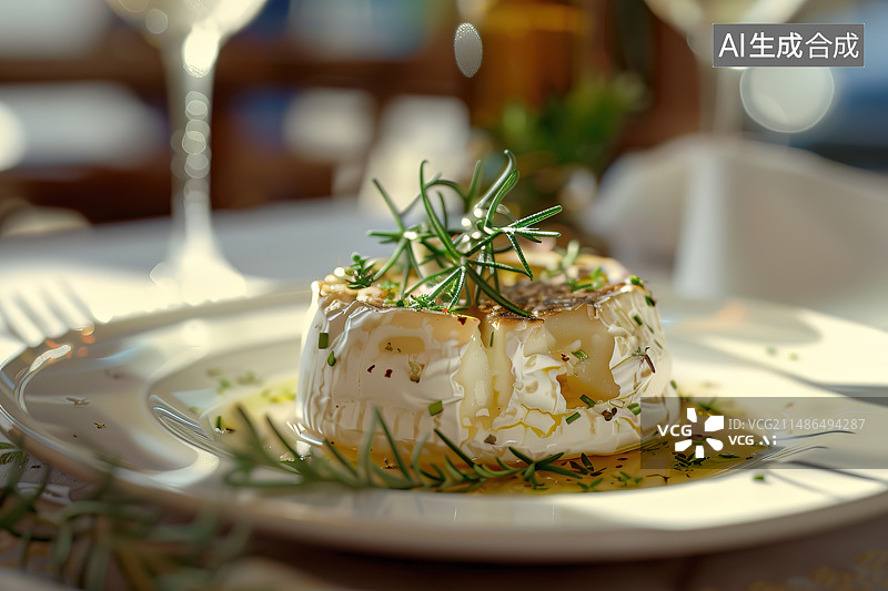 【AI数字艺术】桌上盘子里的食物特写镜头图片素材