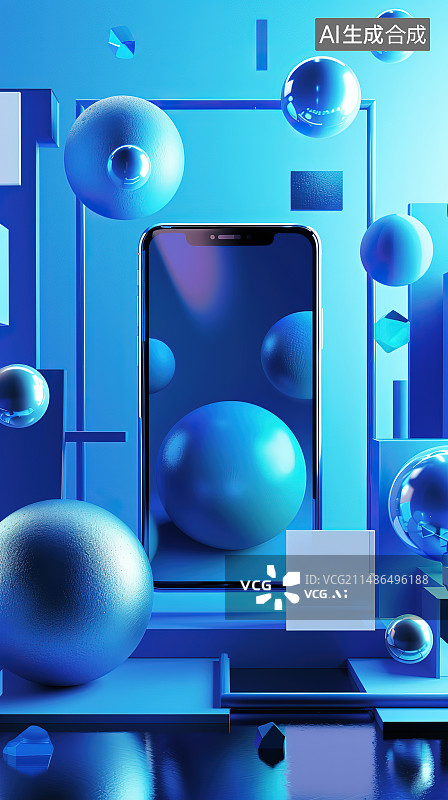 【AI数字艺术】蓝色背景下圣诞饰品的特写镜头图片素材