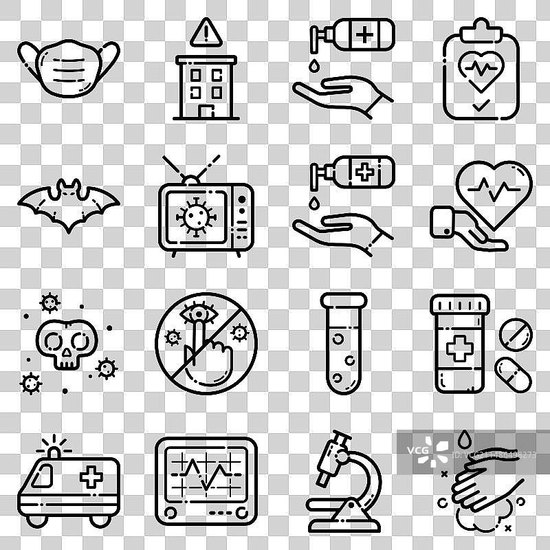 白色背景上的病毒扁平图标集图片素材