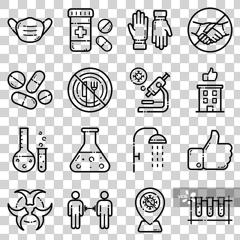 白色背景上的病毒扁平图标集图片素材