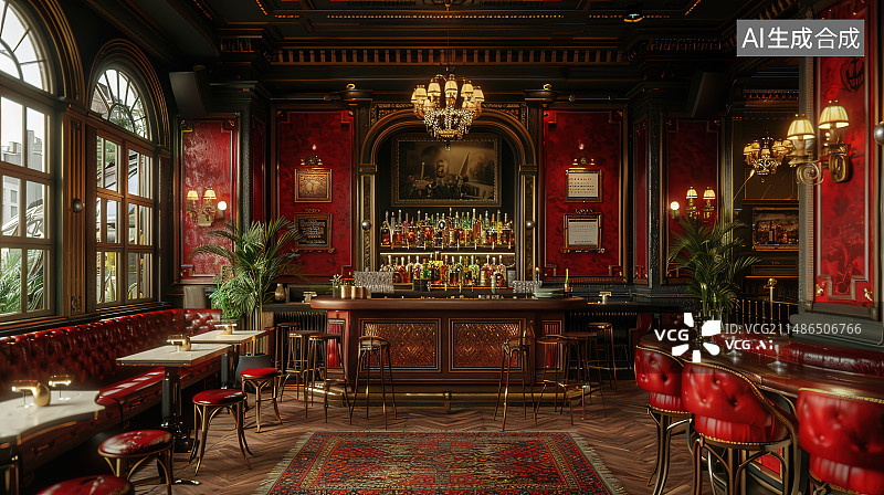 【AI数字艺术】中式酒店餐厅内部环境空间图片素材