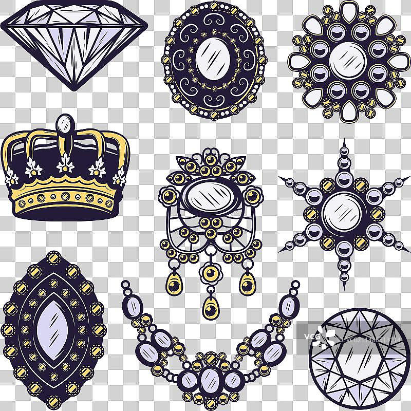 复古彩色珠宝元素合集图片素材