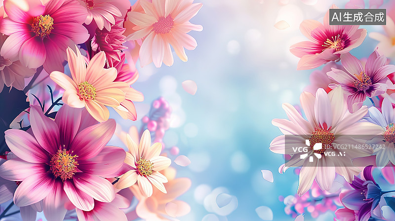 【AI数字艺术】公园里粉红色开花植物的特写镜头图片素材