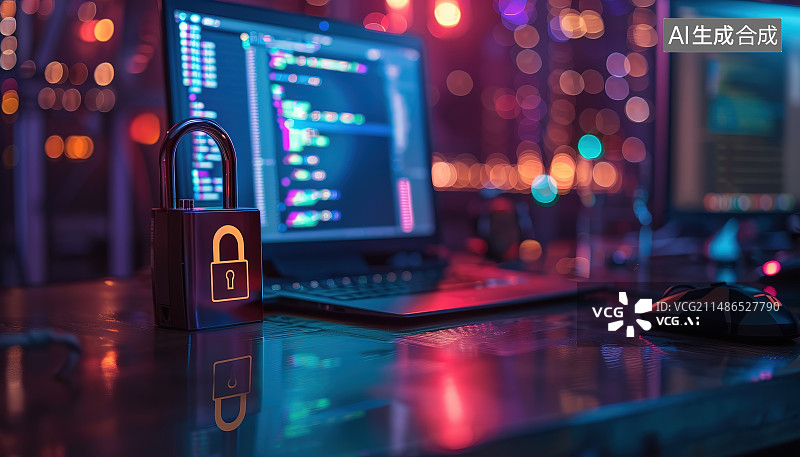 【AI数字艺术】电脑键盘上的挂锁特写图片素材