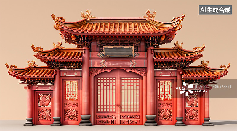 【AI数字艺术】中国风门楼牌坊  牌楼 龙门图片素材