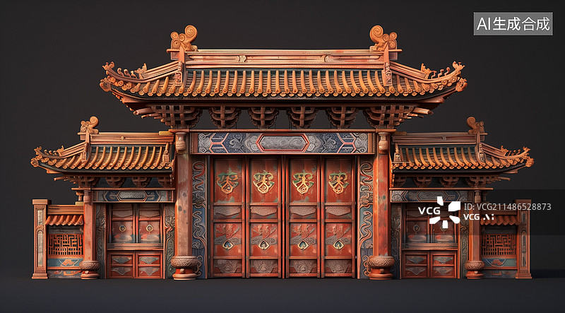 【AI数字艺术】中国风门楼牌坊  牌楼 龙门图片素材