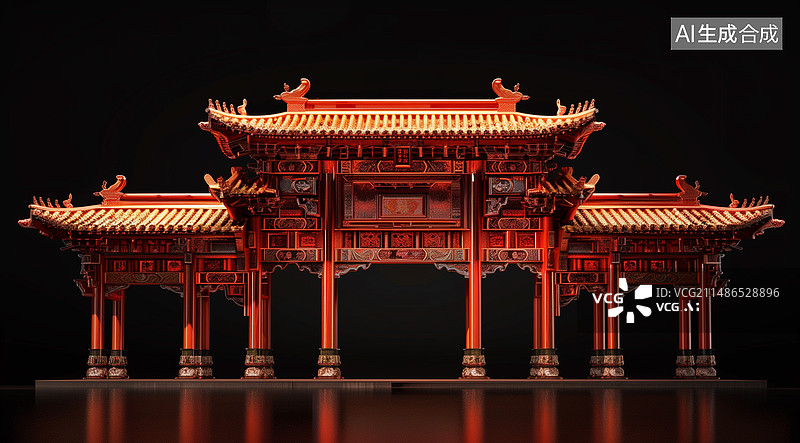 【AI数字艺术】中国风门楼牌坊  牌楼 龙门图片素材