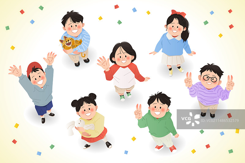 孩子们对着天空高兴地微笑图片素材