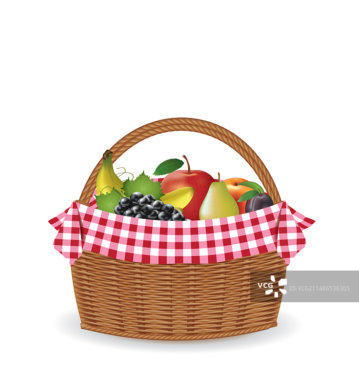 装满水果的野餐篮图片素材