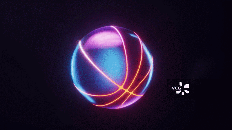 篮球与霓虹灯光效果循环动画3D渲染图片素材