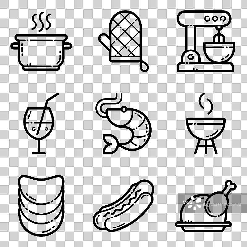 白色背景上的食物套餐扁平图标图片素材