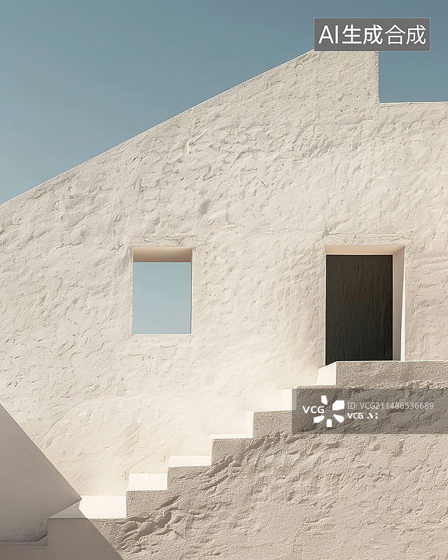 【AI数字艺术】晴空下的建筑低角度视图图片素材