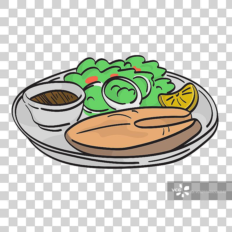 烤三文鱼拼盘或熟金枪鱼排图片素材