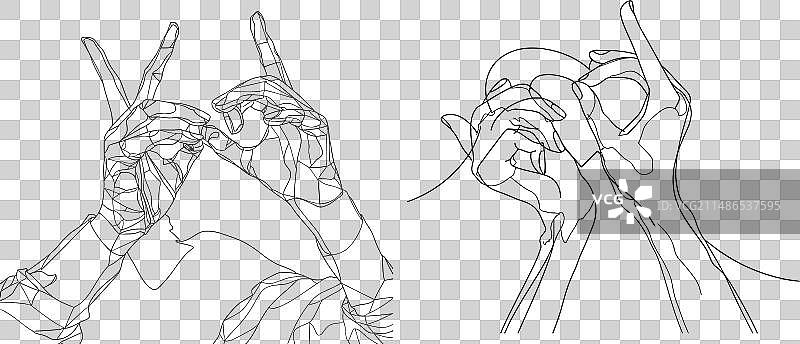 双手表达爱意连续线条画图片素材