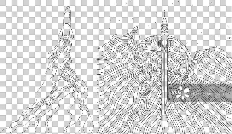 简单的复古风一笔画图片素材