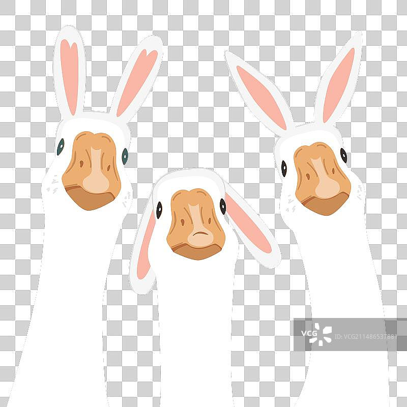 三只戴着复活节兔子耳朵的可爱鹅图片素材