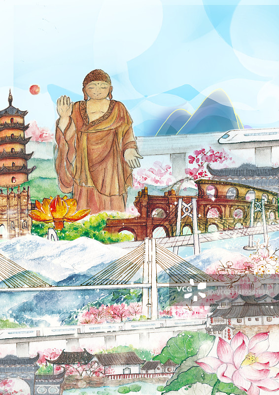 大江南北互通互联传统节日假期交通旅游黄金周出游度假风景插画图片素材