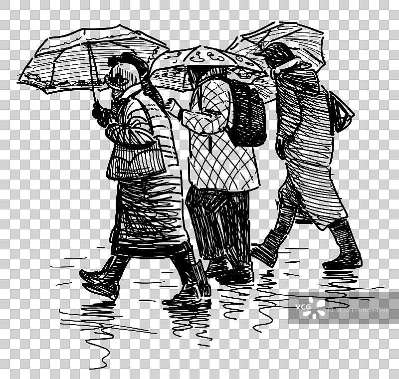 手绘侧视图休闲城市居民图片素材